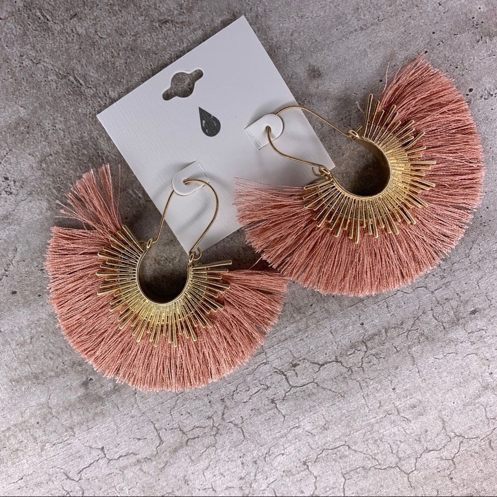 CORAL/GOLD Boho - Fringe Large Statement Earrings